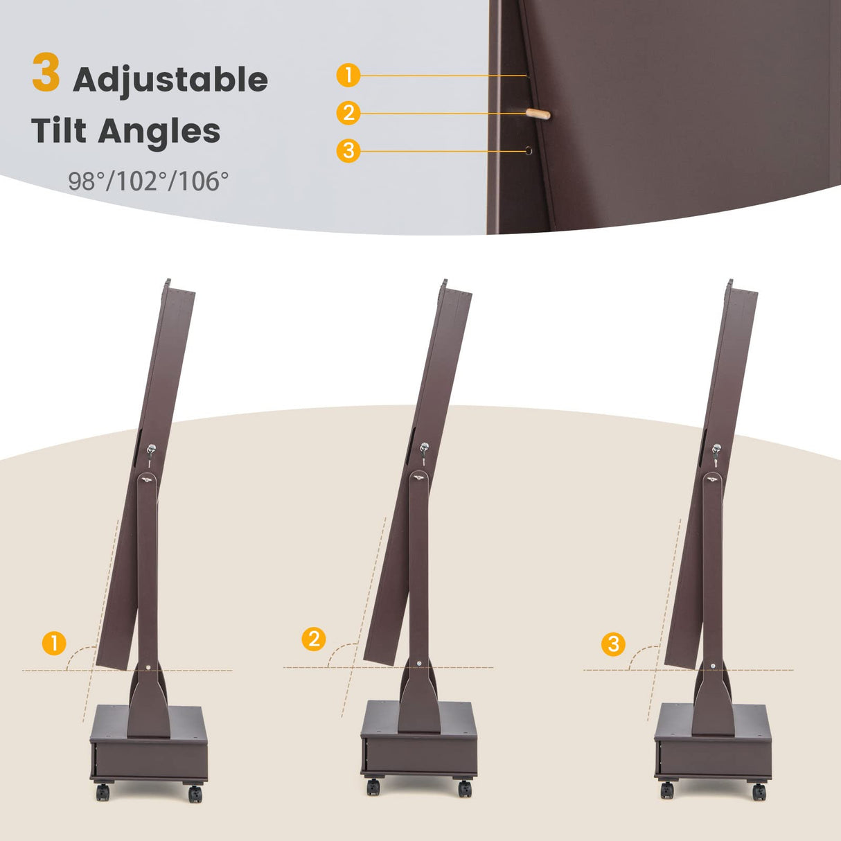 CHARMAID Rolling Jewelry Armoire with Full Length Mirror, Lockable Stand up Jewelry Cabinet with Lights and Wheels, Standing Jewelry Organizer with Drawers, Mirror with Jewelry Storage (Espresso) CHARMAID