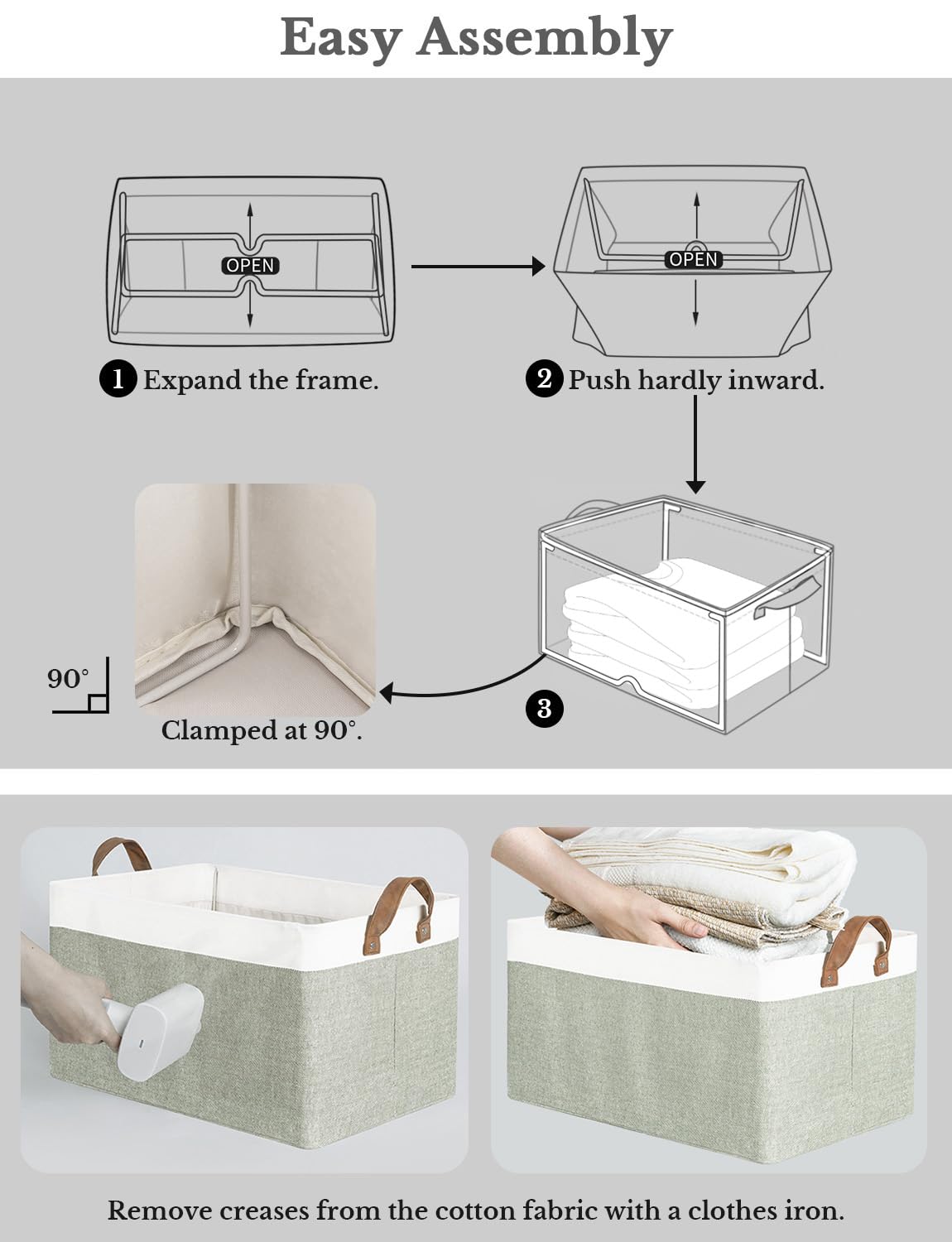 StorageWorks Storage Bins, Shelves Baskets for Organizing, 45L Extra Large Fabric Closet Organizers with Handles, Metal Frame, Green and White, 2-Pack StorageWorks