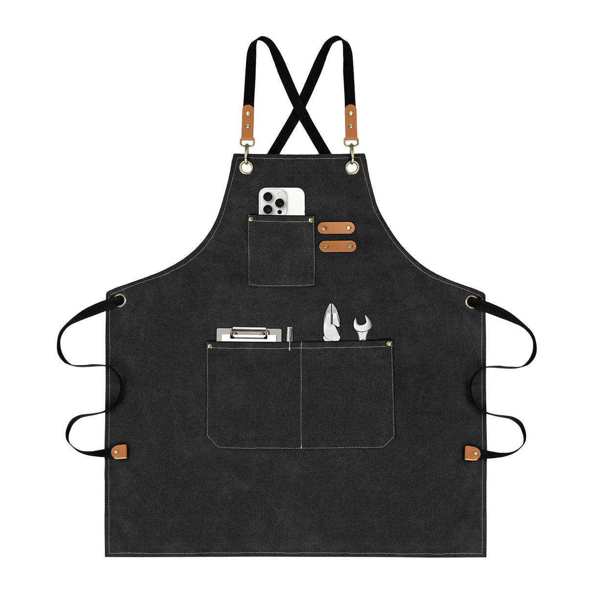 AOLEBA Aprons for Men & Women,Canvas Chef Apron with Cross Back Adjustable, Apron for Kitchen, Garden, Cafe, M-XXL AOLEBA
