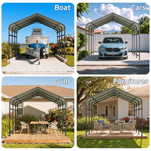 Patiowell 10'x15' Metal Carport, Heavy Duty Carport Canopy with Reinforced Frame and Galvanized Steel Roof, All-Weather Outdoor Car Shelter for Car, Truck, Boat and Tractor, Black Patiowell