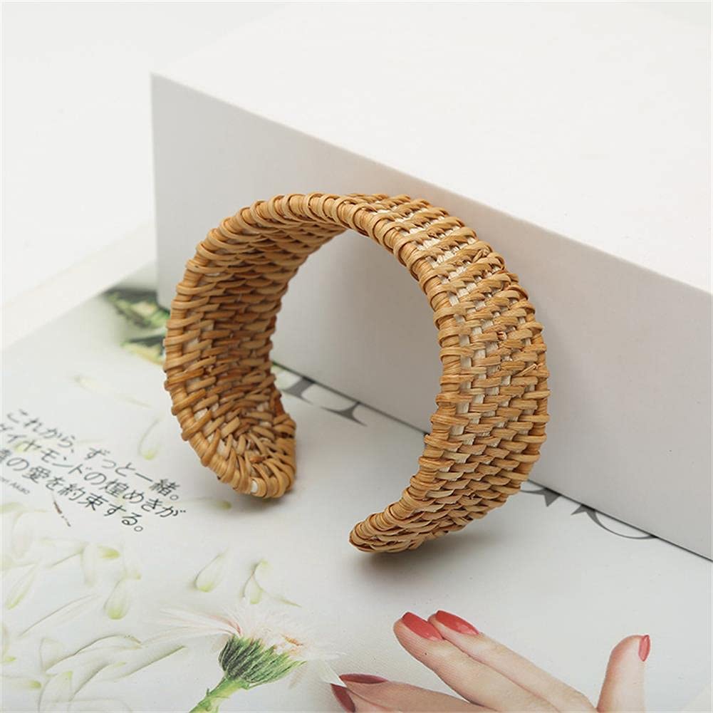 Natural Rattan Bracelet Handmade Lightweight Straw Wicker Braid Woven Bangle Bracelet Ethnic Chunky Bracelet for Women Jewelry-A WoodArtSupply