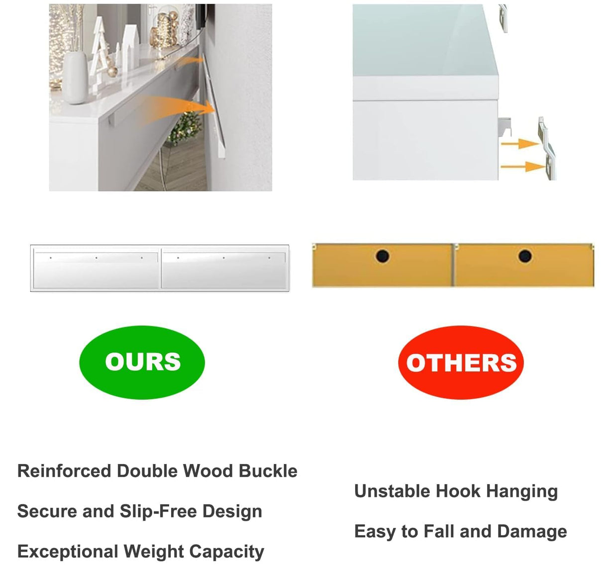 Floating TV Stand Wall Mounted with Power Outlet, Modern Floating Entertainment Center for 80 Inch TV, High Gloss Floating TV Shelf with LED Lights for Living Room, Bedroom, Marble White Doredo