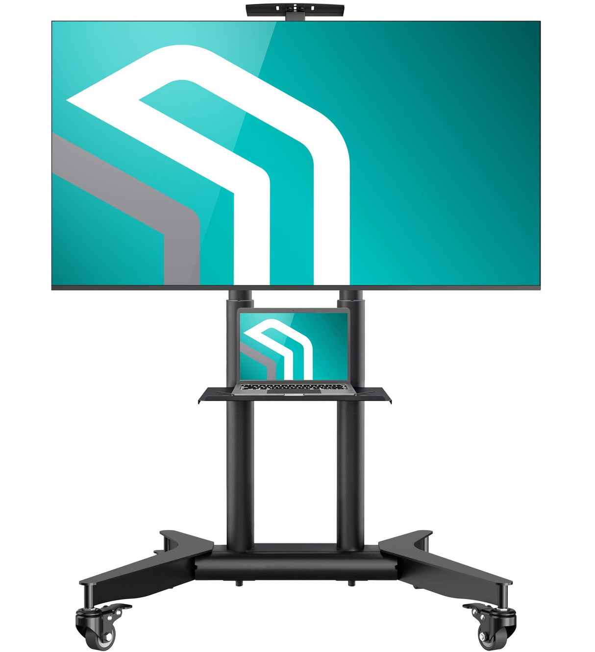 ONKRON Mobile TV Stand on Wheels for 32-75 Inch TVs up to 132 lbs, Height Adjustable TV Stand Portable 200x200-600x400 VESA Mobile TV Cart Rolling TV Stand with Shelf/TV Movable Stand Black ONKRON