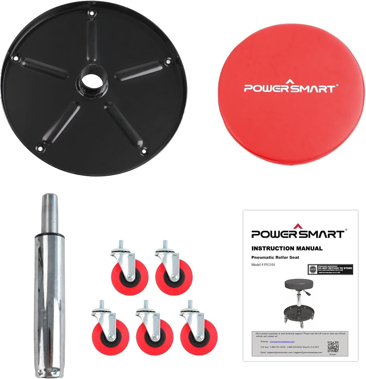 PowerSmart 360°Rolling Mechanic Stool with Tool Tray,300 lbs Capacity, Adjustable 15-20 Inches, Ideal for Garage/Shop Use,PS1101 PowerSmart