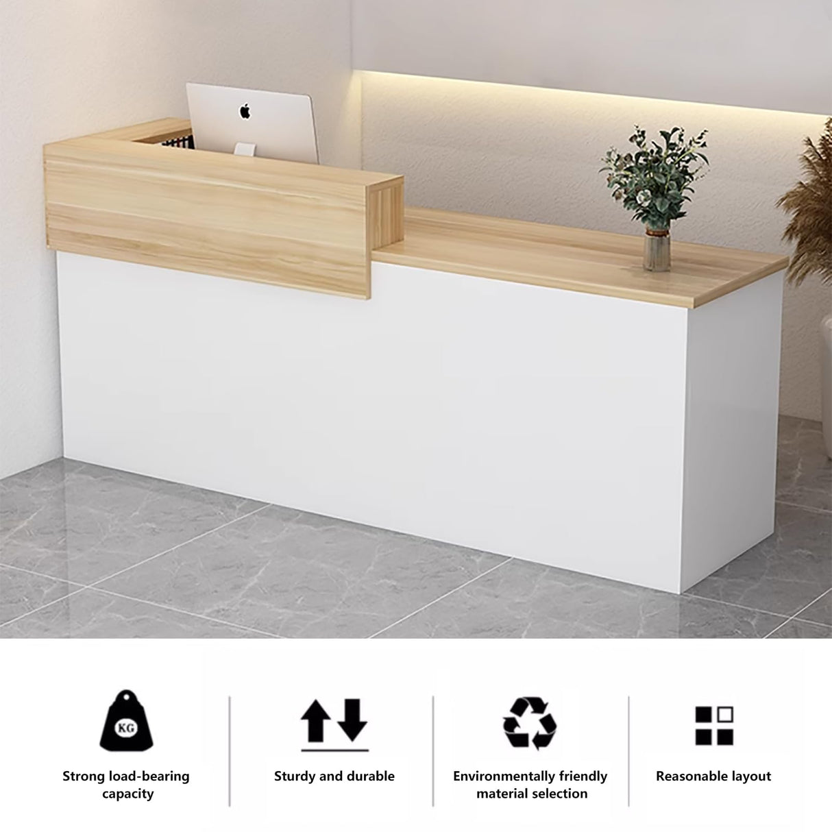BUSHUGUANG Modern Reception Desk, 39-95 Inch Front Counter Table, Reception Desk with Storage Shelves, Wooden Computer Desk for Salon, Restaurant, Office Black/Left 59''W x 23.5''D x 39.4''H BUSHUGUANG