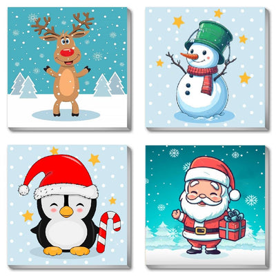 4 Pack Framed Paint by Number for Kids Age 8-12, Christmas Paint by Numbers Kit for Beginners, Easy Acrylic Watercolor Paint by Numbers Canvas Arts and Crafts for Wall Decor Gift (8x8in)