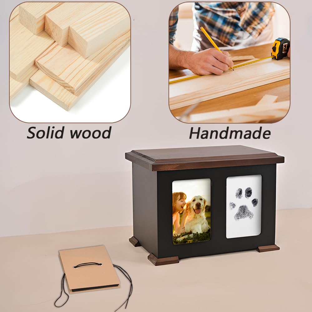 Sofunii Pet Urns for Dogs Ashes,XLarge Wooden Dog Urn Keepsake,Cat Urns for Ashes, Pet Memory Box Memorial Boxs with Paw Print Impression Kit&Album、Photo Frame for Loss Dogs Personalized Sofunii