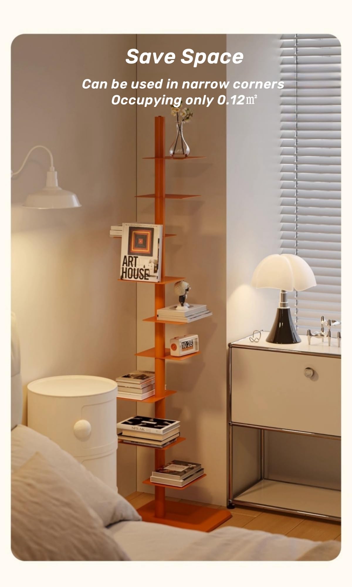 Quooyong 9-Tier Spine Bookshelf Metal Bookcase 5 Colors Vertical Bookshelf Tower Rotating Tall Narrow Book Shelf Ladder Book Rack Indoor (Green) Quooyong