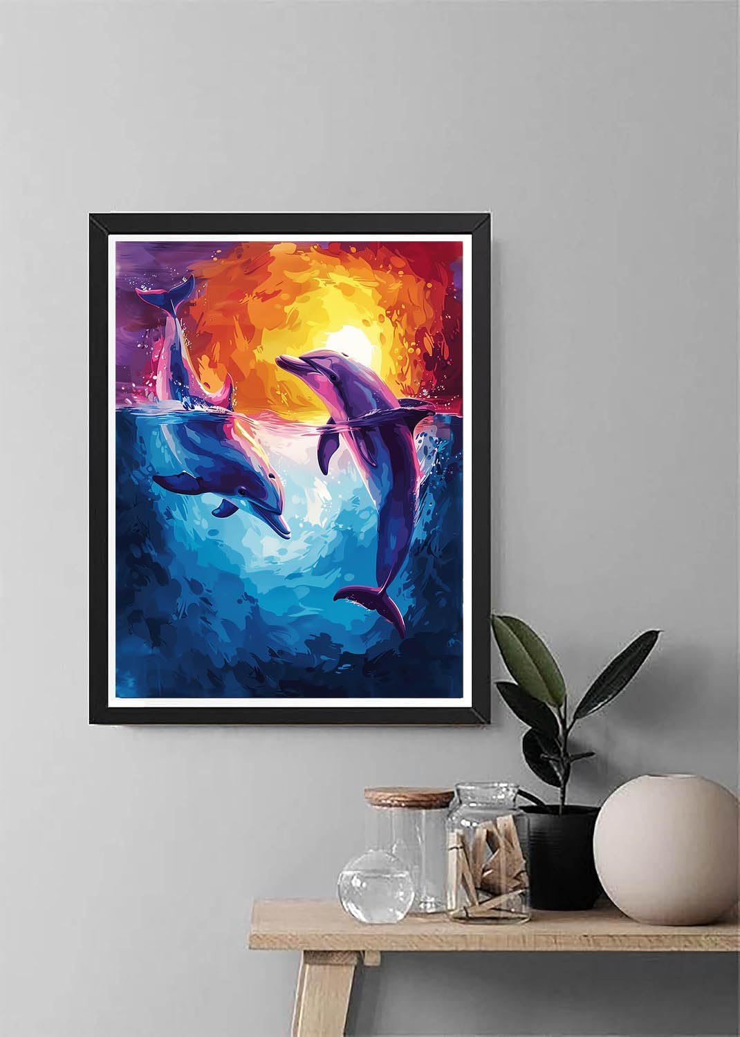 Diymood Paint by Numbers for Adults Dolphin, DIY Oil Painting Moon Acrylic Paint by Number Kits for Kids Adults Beginner for Home Wall Decor 16x20 inch Diymood