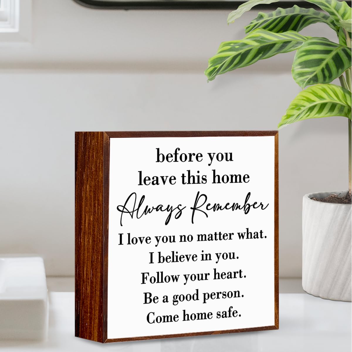 Inspirational House to live in Farmhouse, Entryway Decor Wooden Box, Always Remember You are Braver Than You Think Rustic Wood Block Plaque Box Sign for Family Friends Shelf Table Decoration. (white) MIOOKISS