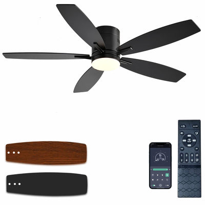 Ayaoty Ceiling Fans with Lights, 52" Low Profile Indoor Ceiling Fan with Light and Remote Control, Dimmable, Noiseless, Reversible, Black Ceiling Fan for Bedroom, Indoor/Outdoor Use