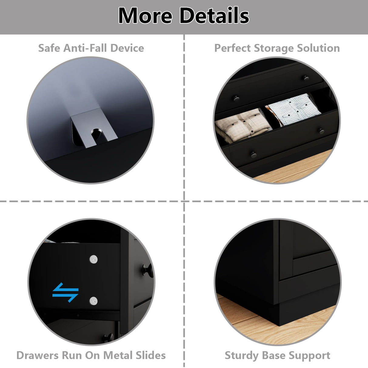 Loomie 6 Drawer Dresser with Power Outlet, Modern Chest of Drawers with Led Light, Double Wide Drawer Organizer Cabinet, Black Dresser for Bedroom, Living Room Loomie