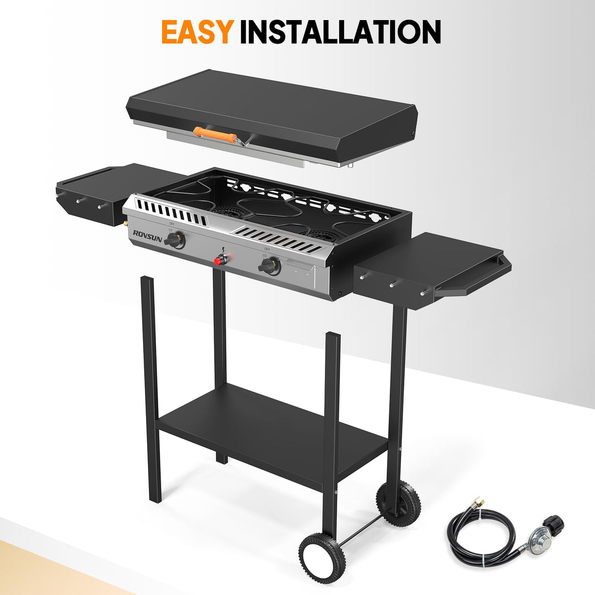 ROVSUN 2-in-1 Propane Stove & 30'' Griddle Combo with Ignition, 2 Burner 150,000 BTU Gas Stove & Grill with Side Shelves, Rolling Wheel & Regulator for Home Outdoor Backyard Camping Cooking Grilling ROVSUN