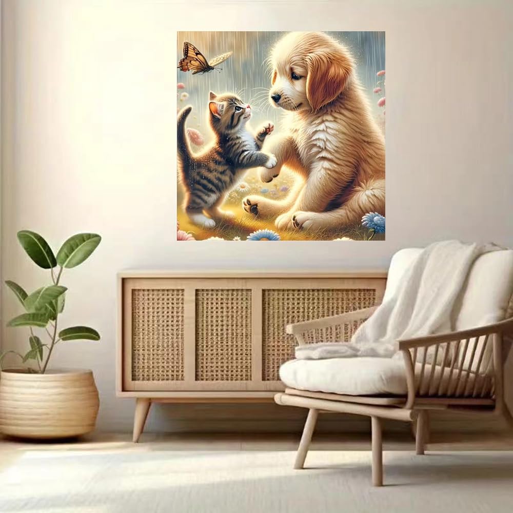 ZQEATRY 5D Diamond Painting Kits for Adults,Butterfly Diamond Art Kits for Beginners,DIY Dog with Cat Plays Diamond Dots Gem Art with Painting Kits for Adults Home Wall Decor 12 X 12 Inch ZQEATRY