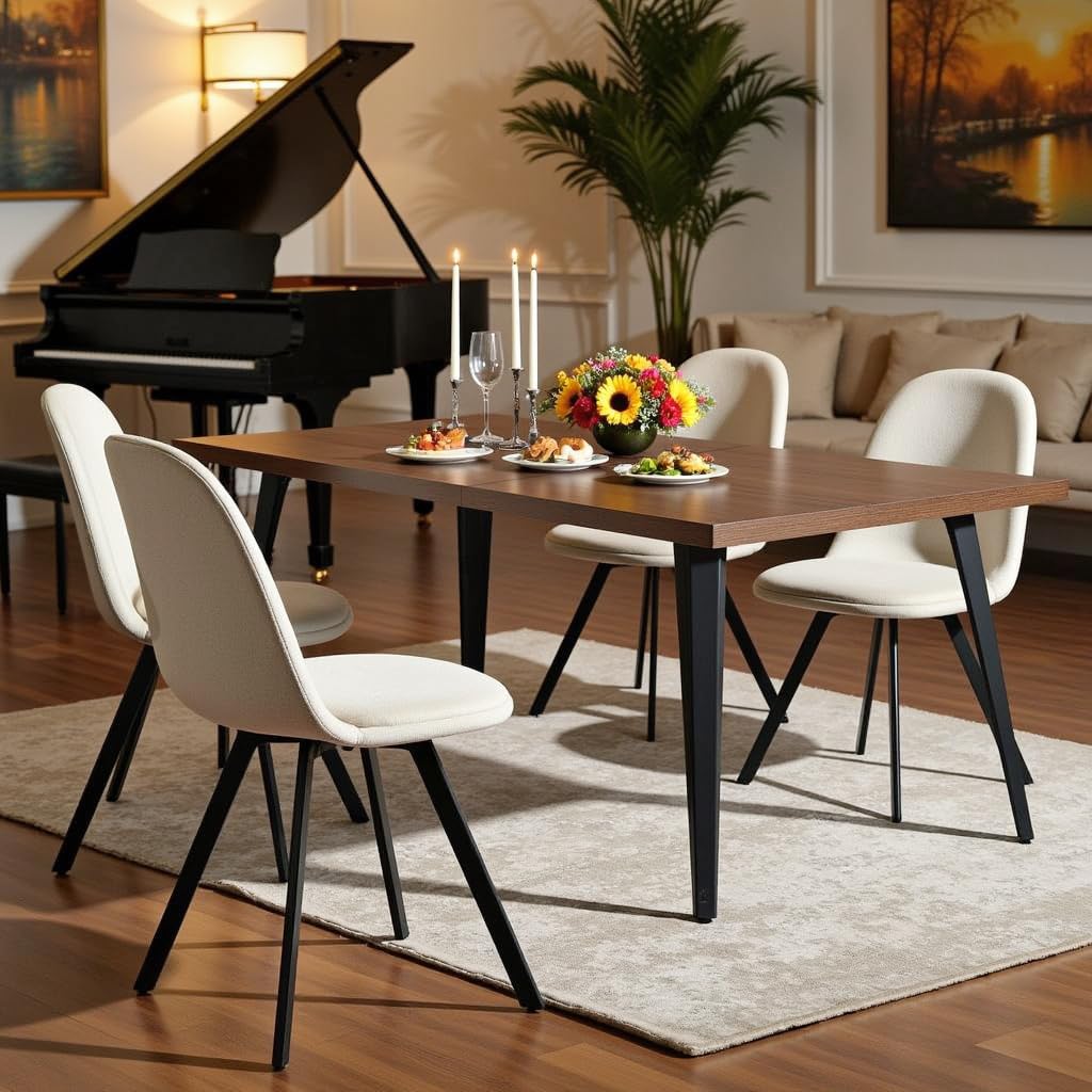 HomyCasa 5-Piece Mid-Century Dining Set, 63" Rectangular Table & 4 Swivel Upholstered Chairs (Fabric/Suede), Sturdy Metal Frame, Perfect for Kitchen, Dining Room, Office, or Restaurant (Brown & White) Homy Casa