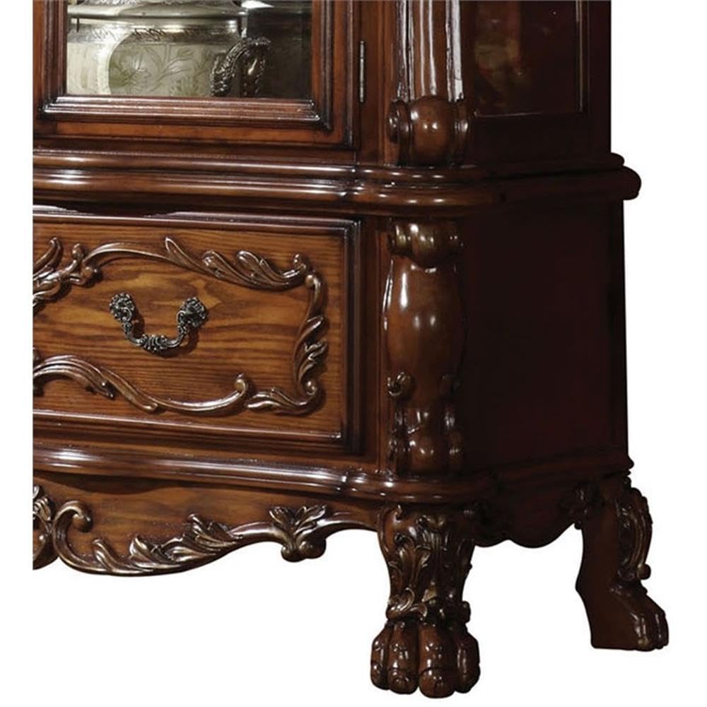 Acme Dresden 2-Door Curio Cabinet with Claw Leg in Cherry Oak Wood Acme