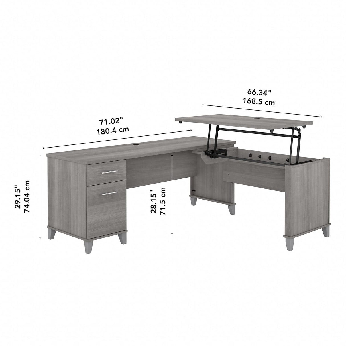 Bush Furniture Somerset 72W 3 Position Sit to Stand L Shaped Desk in Platinum Gray Bush Business Furniture