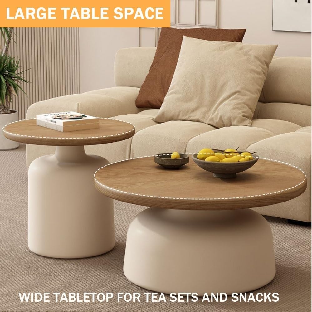 Coffee Table, Cream Style Solid Wood Coffee Table, Living Room Home Small Apartment, Simple Tea Table, Round Coffee Table(C) ROPSHTSF