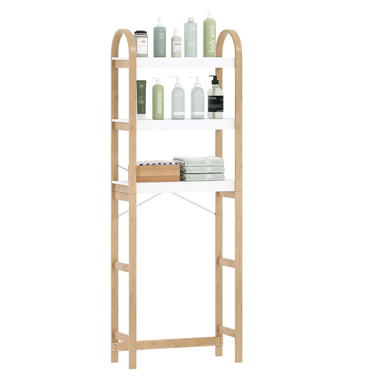 Spirich Over The Toilet Storage Shelf, 3-Tier Over Toilet Bathroom Organizer, Space-Saving Above Toilet Storage Shelf Rack with Bamboo Frame Spirich