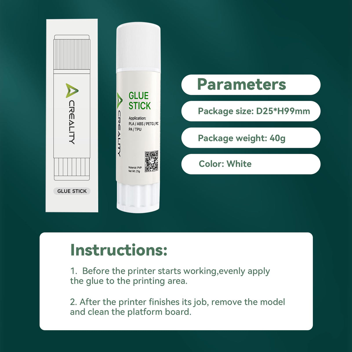 Creality 3D Printer Glue Stick for Print Bed, PVC Sollid Bed Adhesive,Strong Adhesion Reduces Warping for Printing PLA,ABS,PETG,PC,PA,TPU on Various Build Plate,Glass,PEI,PEO,PET, etc. 21g x 4 Pack ENOMAKER