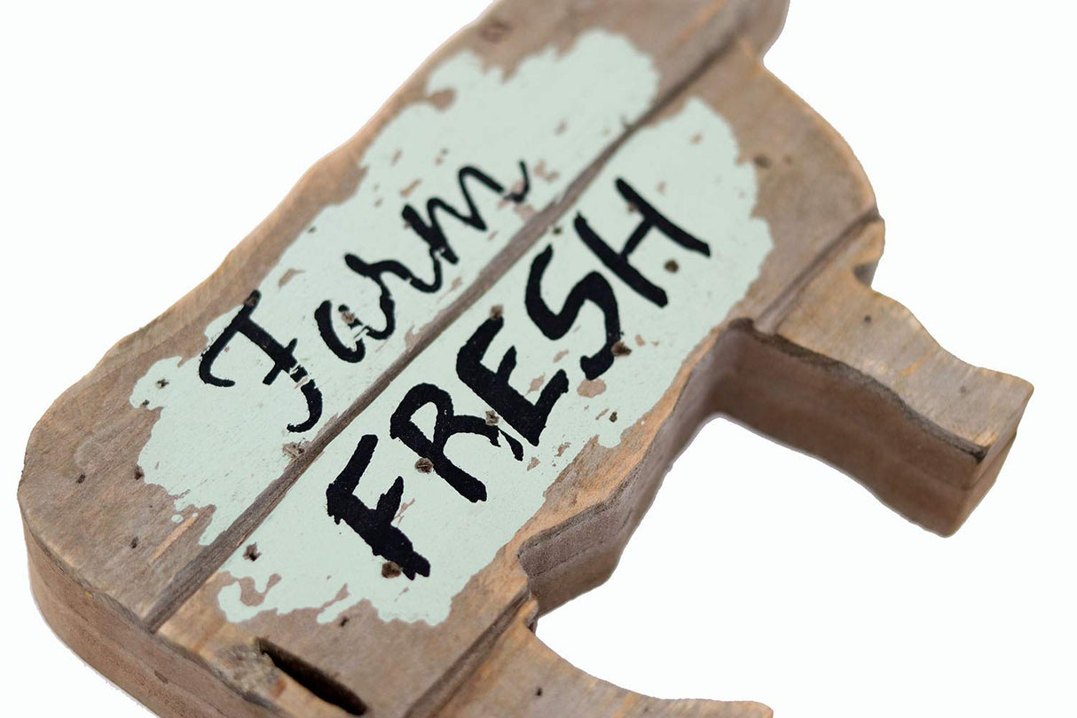 PARISLOFT Farm Fresh Wood Cow Shaped Sign Tabletop Decor, Carved Cow Statue Home Decor, Animal Sculpture Decorations PARISLOFT