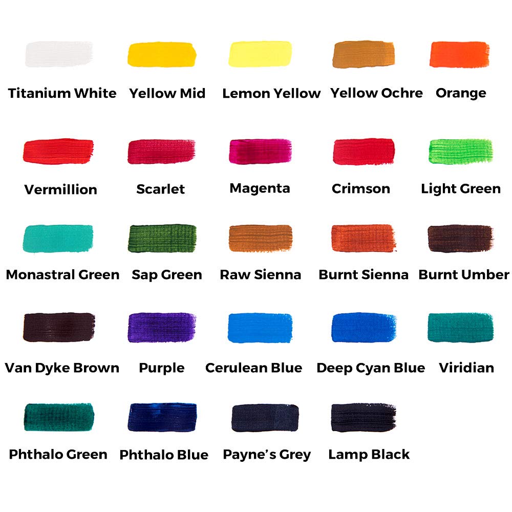 Mont Marte Acrylic Paint Set 24 Colours 36ml 2 PACK, Perfect for Canvas, Wood, Fabric, Leather, Cardboard, Paper, MDF and Crafts Mont Marte