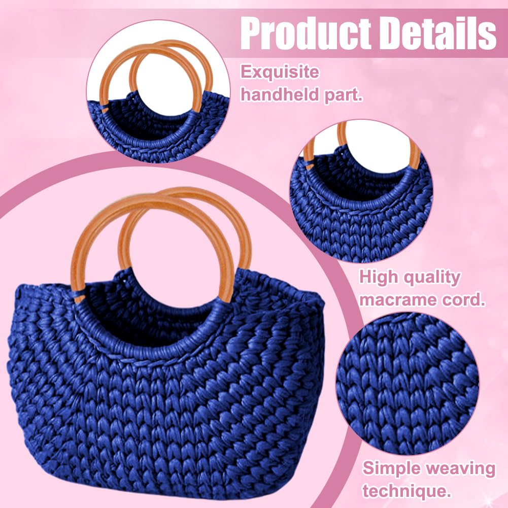 BEUNITONE DIY Crochet Bag Kit for Beginners Blue Handbag Macrame Kit for Women Boho DIY Macrame Purse Set Tote Bag for Holiday Summer Beach Decor Knitting Lover with Step-by-Step Instructions BEUNITONE