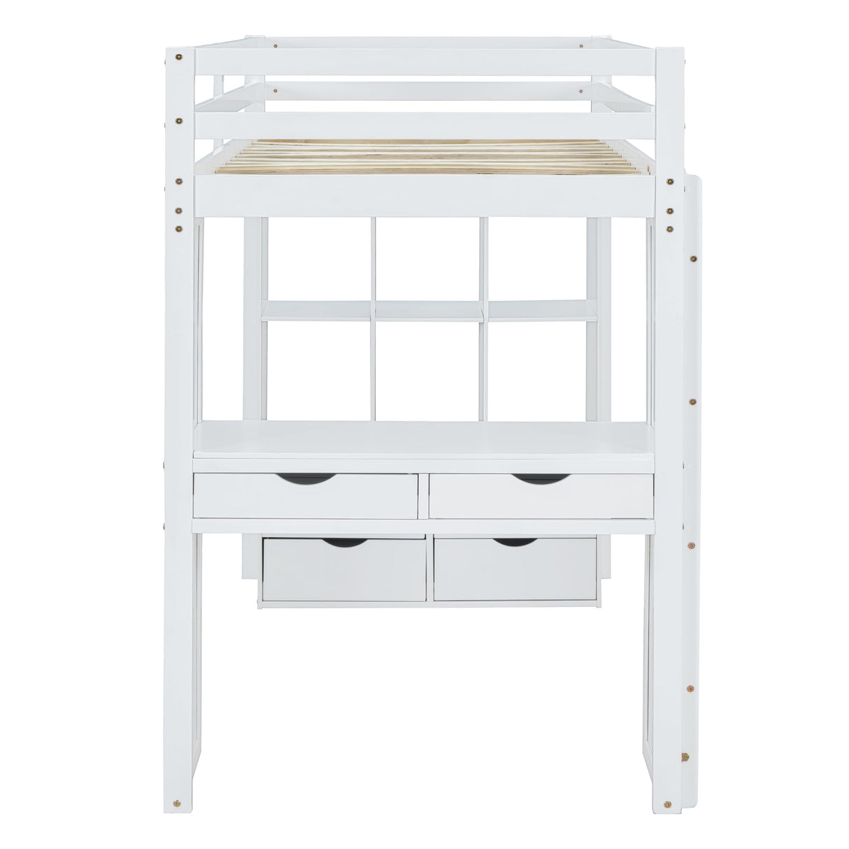 Bellemave Twin Size Loft Bed with Desk and LED Light - Stylish Wooden Frame with Storage for Kids and Adults, White Bellemave