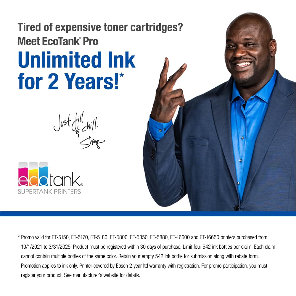 Epson EcoTank Pro ET-5170 Wireless Color All-in-One Supertank Printer with Scanner, Copier, Fax Plus Auto Document Feeder White Large Epson