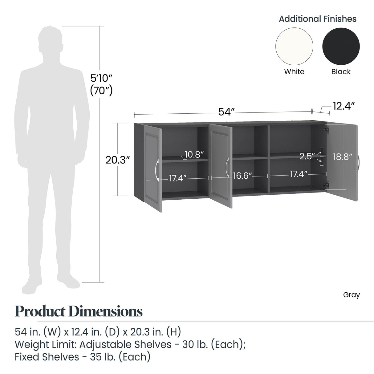 SystemBuild Evolution Kendall 54" Wall Cabinet - Grey SystemBuild