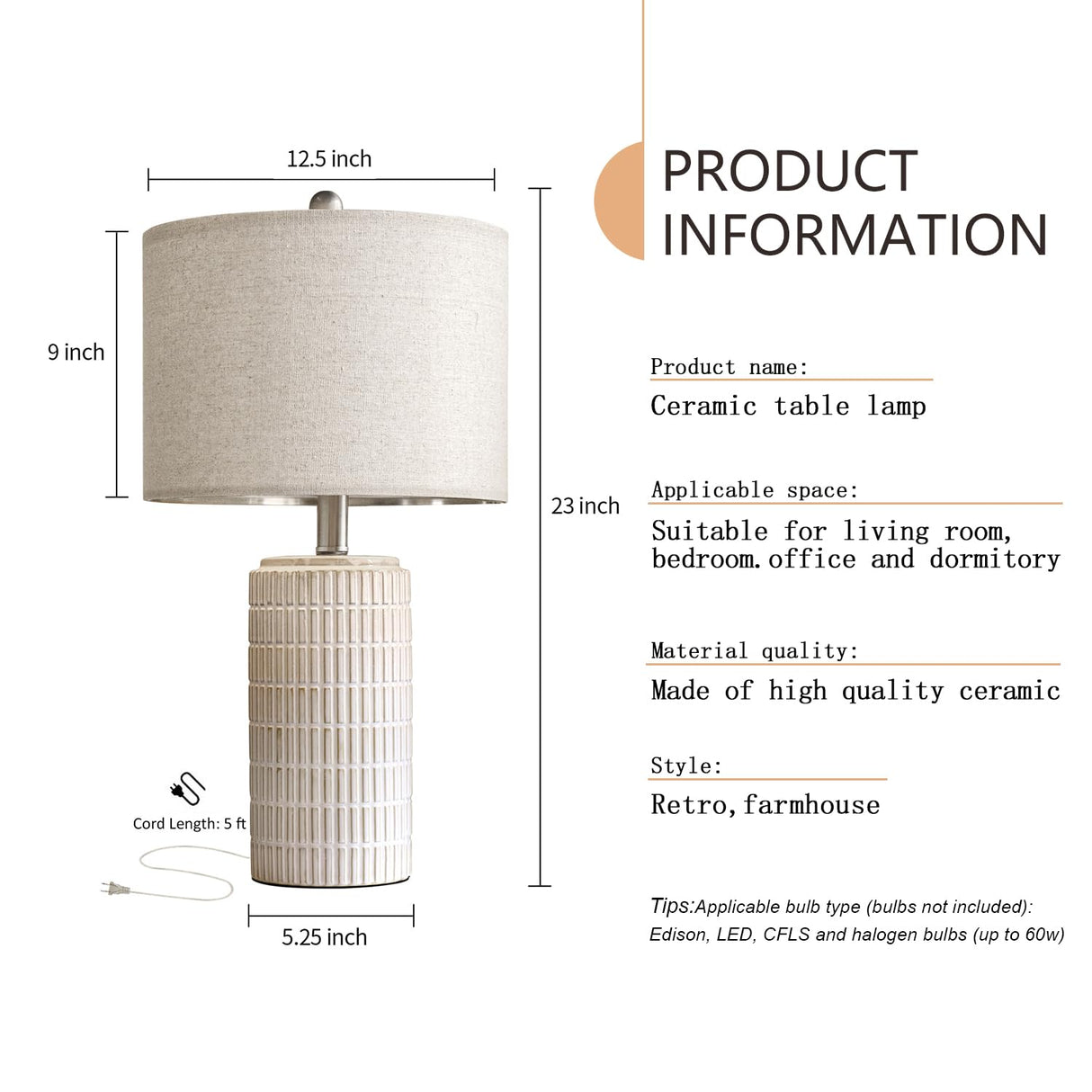 PoKat 23" Modern Ceramic Table Lamp Set of 2 for Living Room White Desk Lamps for Bedroom Farmhouse Bedside Nightstand Bedside Lamp End Table Lamps Beige PoKat