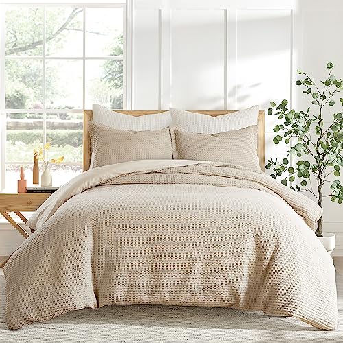 Levtex Home Cloud Waffle King/Cal King Comforter Set (106x94in) with 2 Pillow Shams (36x20in) - Solid Waffle Cotton Texture - Taupe - 100% Cotton King Size Comforter Set - Soft, Pre-Washed Levtex Home