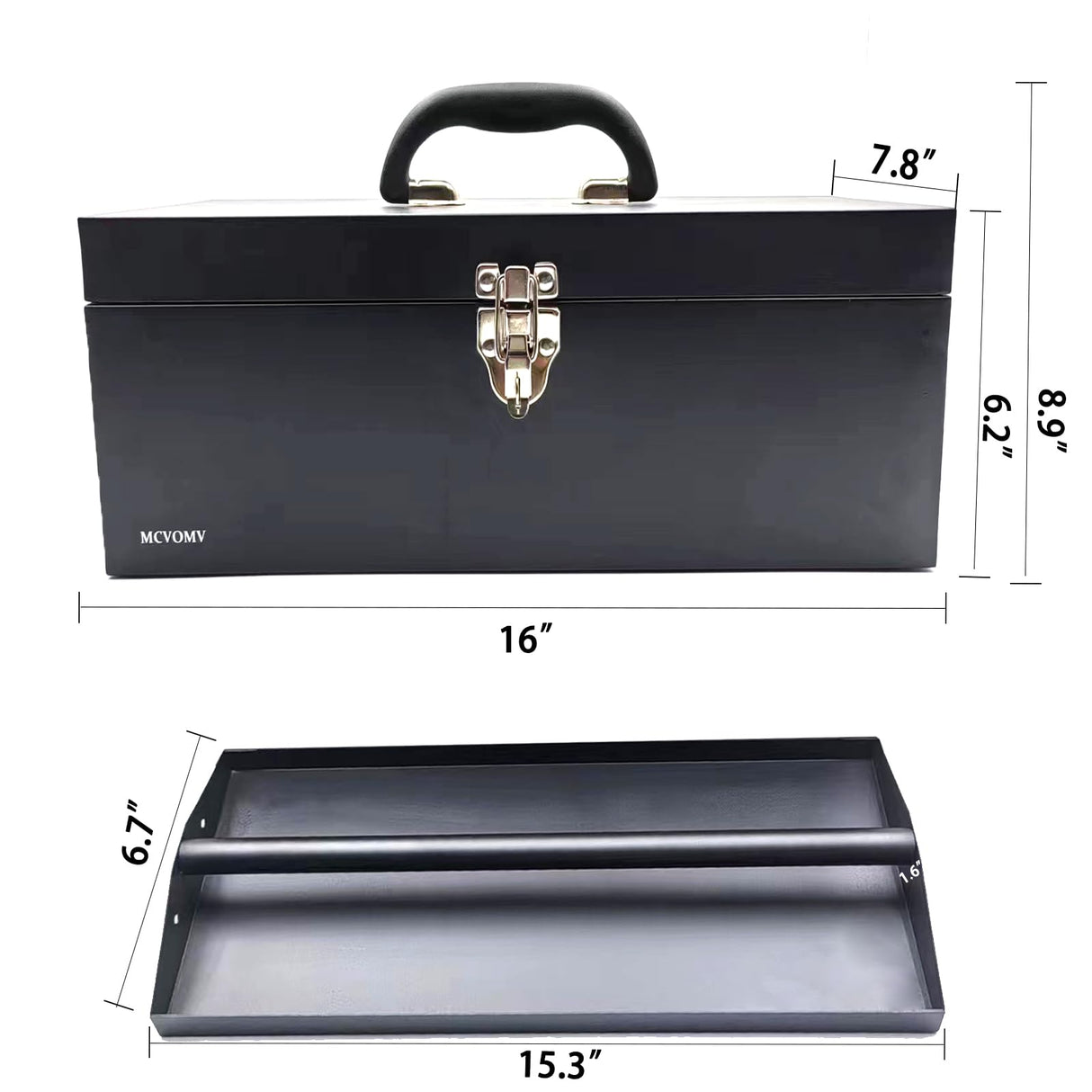 16" Portable Metal Toolbox Large Tool Box 18-Gauge Fishing Tackle Box Tool Box Drawer Organizer Steel Tool Box With Metal Latch and Handle Black Mcvomv