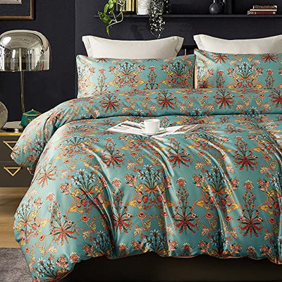 Cupocupa Duvet Cover King Size Set Boho Floral Pattern King Duvet Cover Set for King Size Bed Vintage Soft Bedding Leaf Print Paisley Duvet Cover with Pillowcases