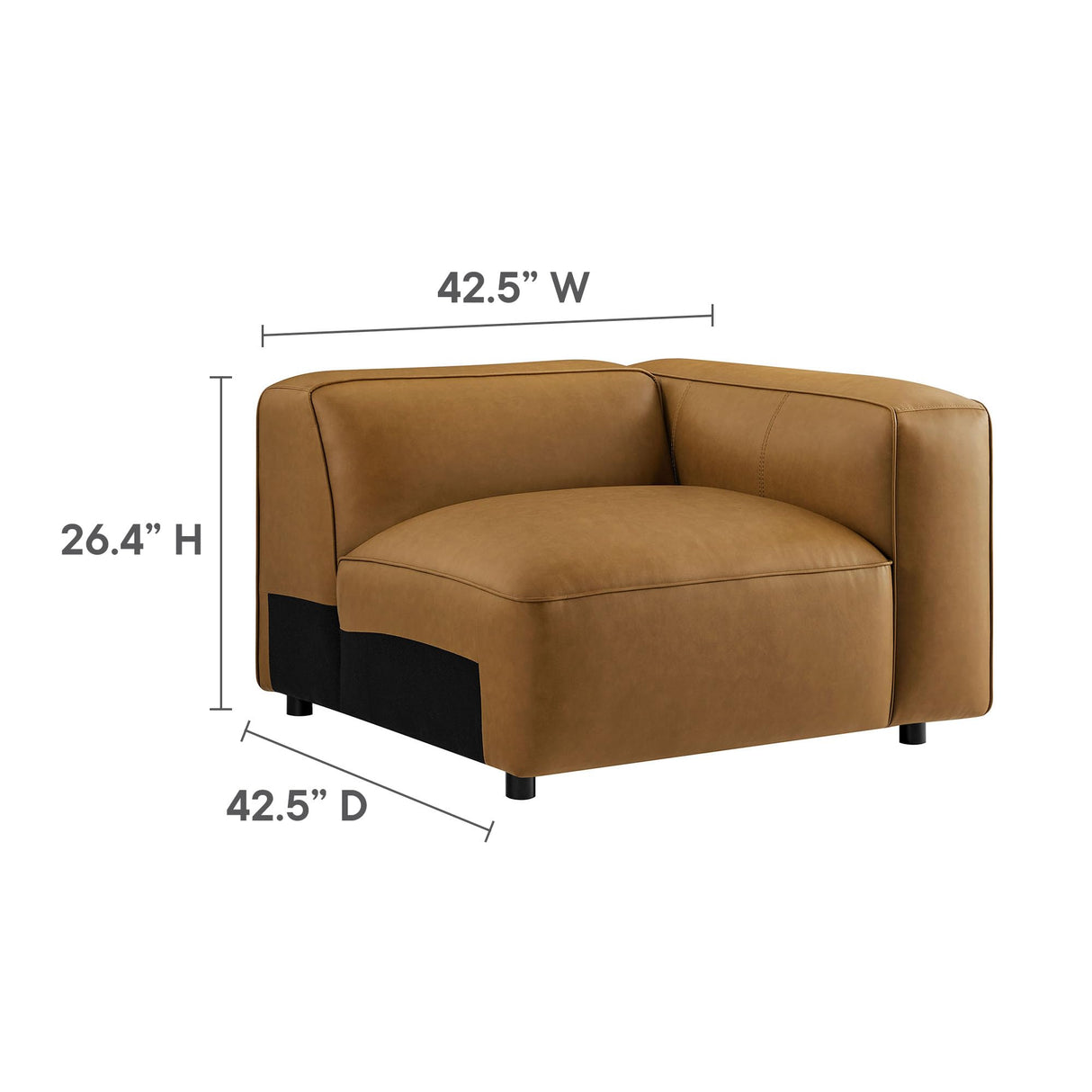 Modway Auren Vegan Leather 5 Piece Modular Sofa in Camel - Faux Leather L Shaped Sectional - Comfy Modern PU Leather Sofa - Oversized Mid Century Modern Couch for Living Room, Apartment Modway