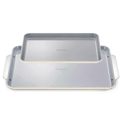 Caraway Non-Stick Ceramic Baking Sheet Duo - Naturally Slick Ceramic Coating - Non-Toxic, PTFE & PFOA Free - 18 x 13" Large & 15 x 10" Medium - Cream