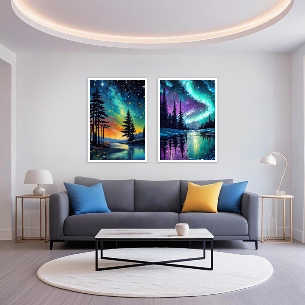 Mowana Aurora Diamond Art Kits for Adults - Northern Lights Diamond Painting Kits for Adults Beginners, 5D DIY Full Drill Rhinestone Gem Art Painting for Wall Decor and Gifts 2 Pack 12x16inch Mowana
