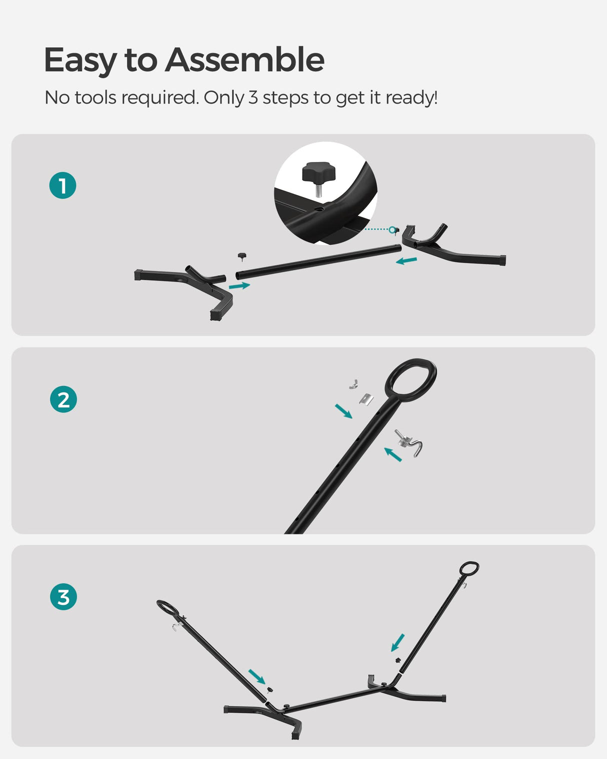 SONGMICS Double Hammock with Stand, 82.7 x 59.1 Inches, 529 lb Load Capacity, Portable Hammock, for Terrace, Balcony, Garden, Outdoor, Camping, Black and Gray UGHS001G01 SONGMICS