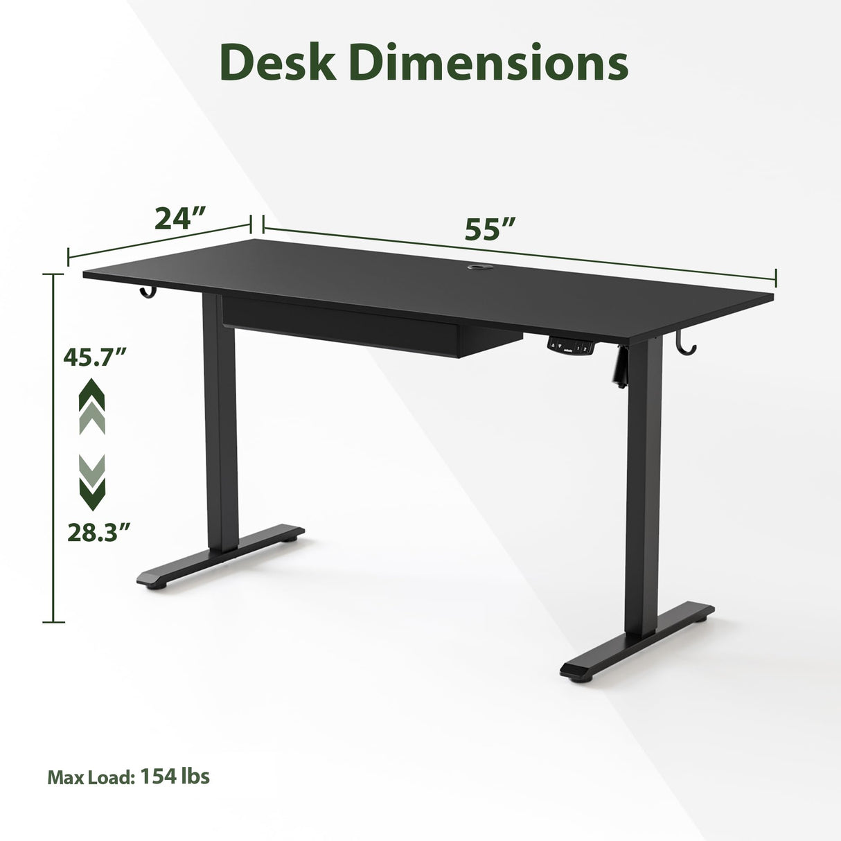 Agilestic Adjustable Height Electric Standing Desk with Storage Wooden Drawer, 55 x 24 Inches Stand Up Home Office Computer Gaming Table for Work Office Home, Black Agilestic