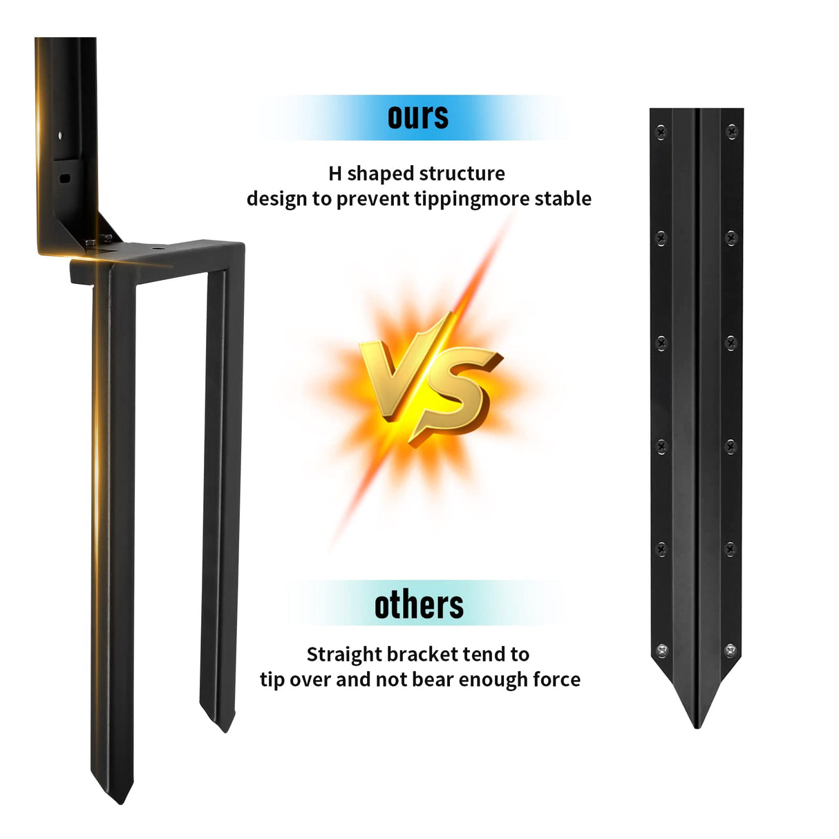 Nrspp Heavy Duty Steel Fence Post Repair Stakes, 4 Pcs Fence Post Anchor Double Ground Spike for Repair Tilted/Broken Wood Fence Post Nrspp