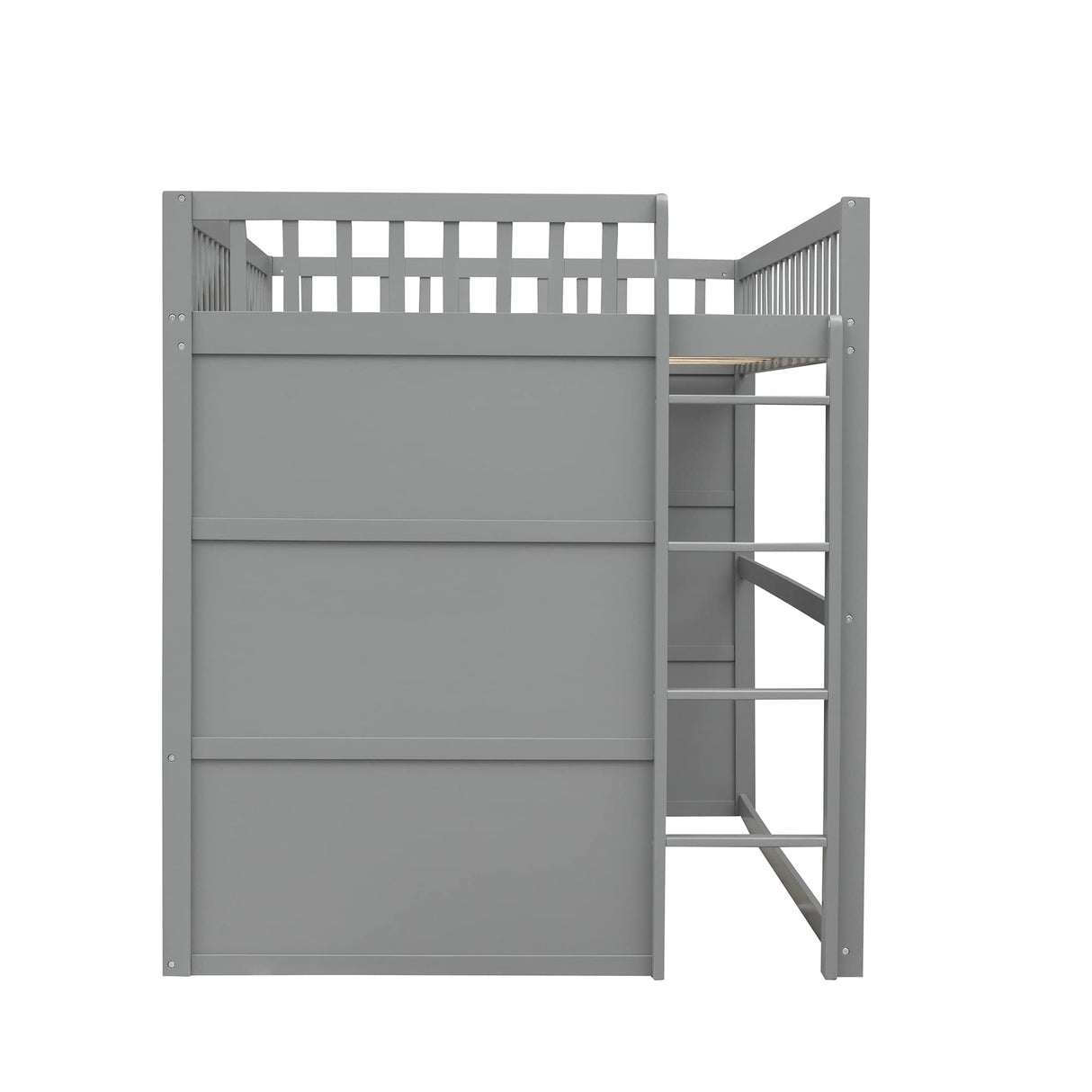 VilroCaz Stylish Gray and White Full Size Loft Bed with Safety Guardrail and Playhouse Design VilroCaz