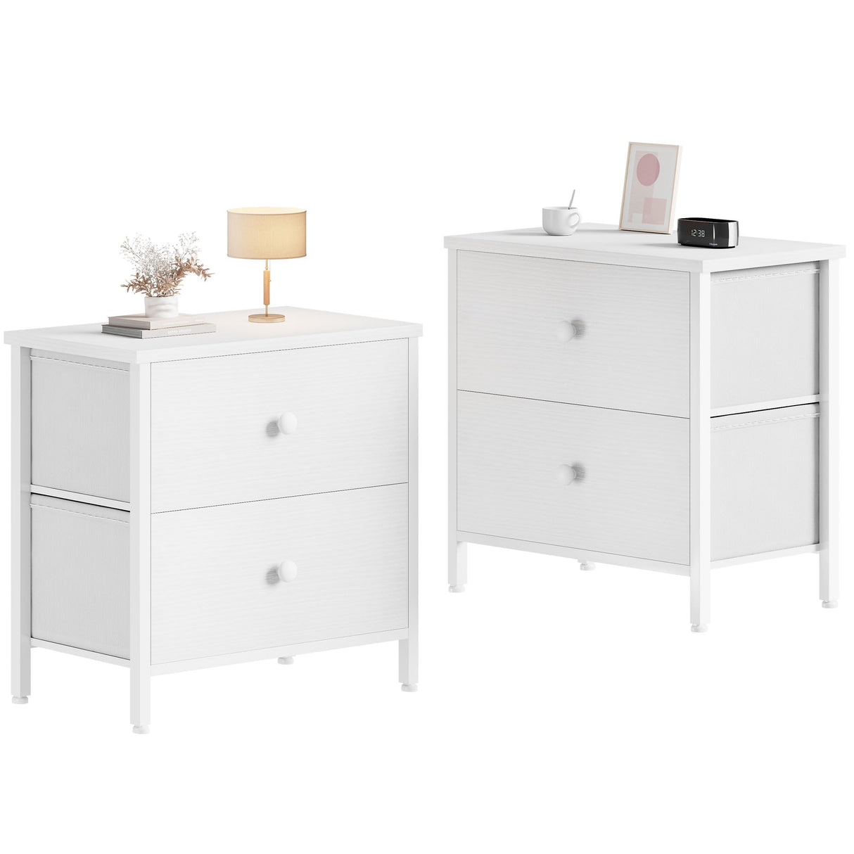 BOLUO White Nightstands Set of 2, 2 Drawer Dresser for Bedroom Night Stand Small Dresser End Table with Drawers Modern BOLUO