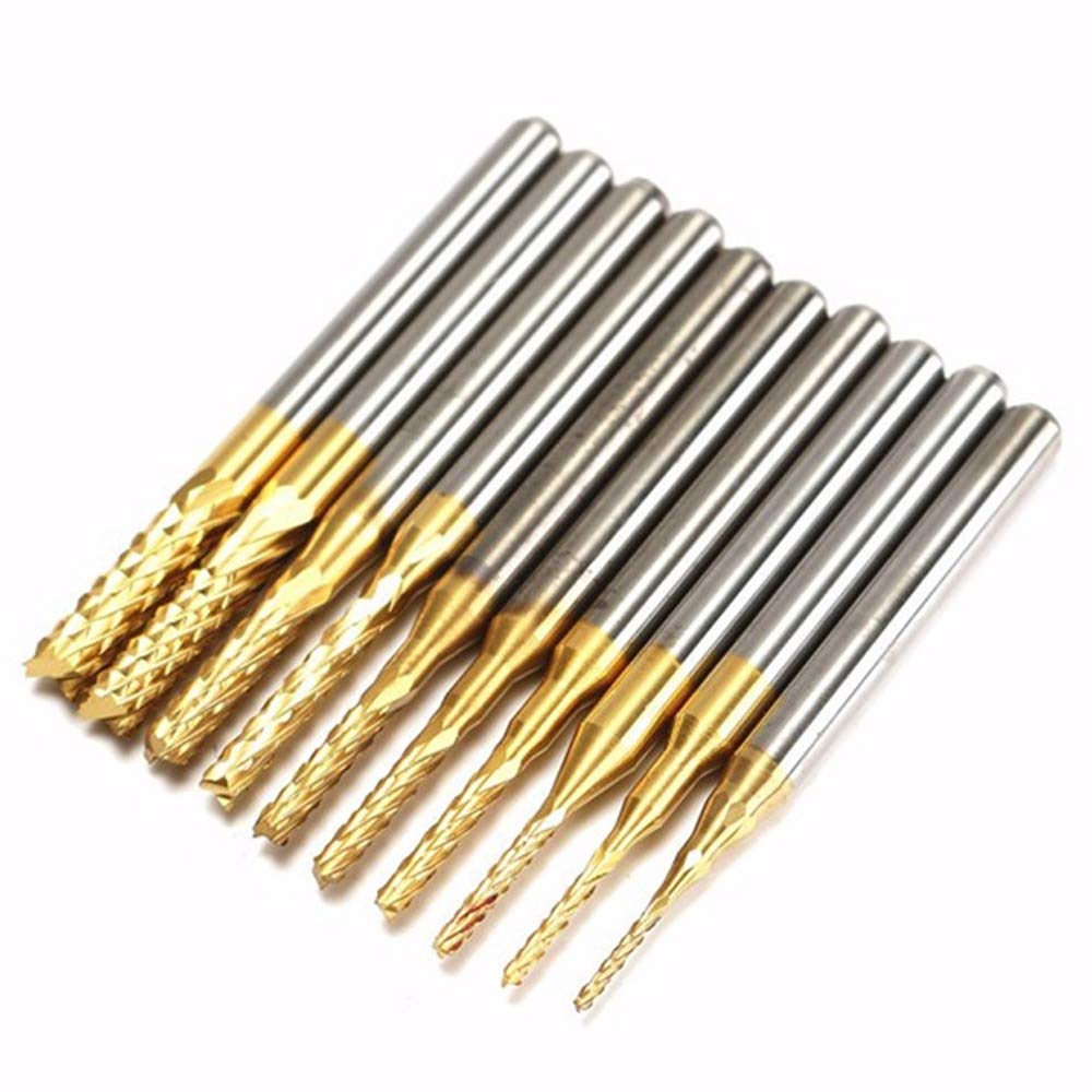 10pcs 0.8-3mm Titanium Coated Engraving Milling Cutter Carbide Bits, 1/8'' Shank for Dremel Rotary Tools by YEEZUGO YEEZUGO