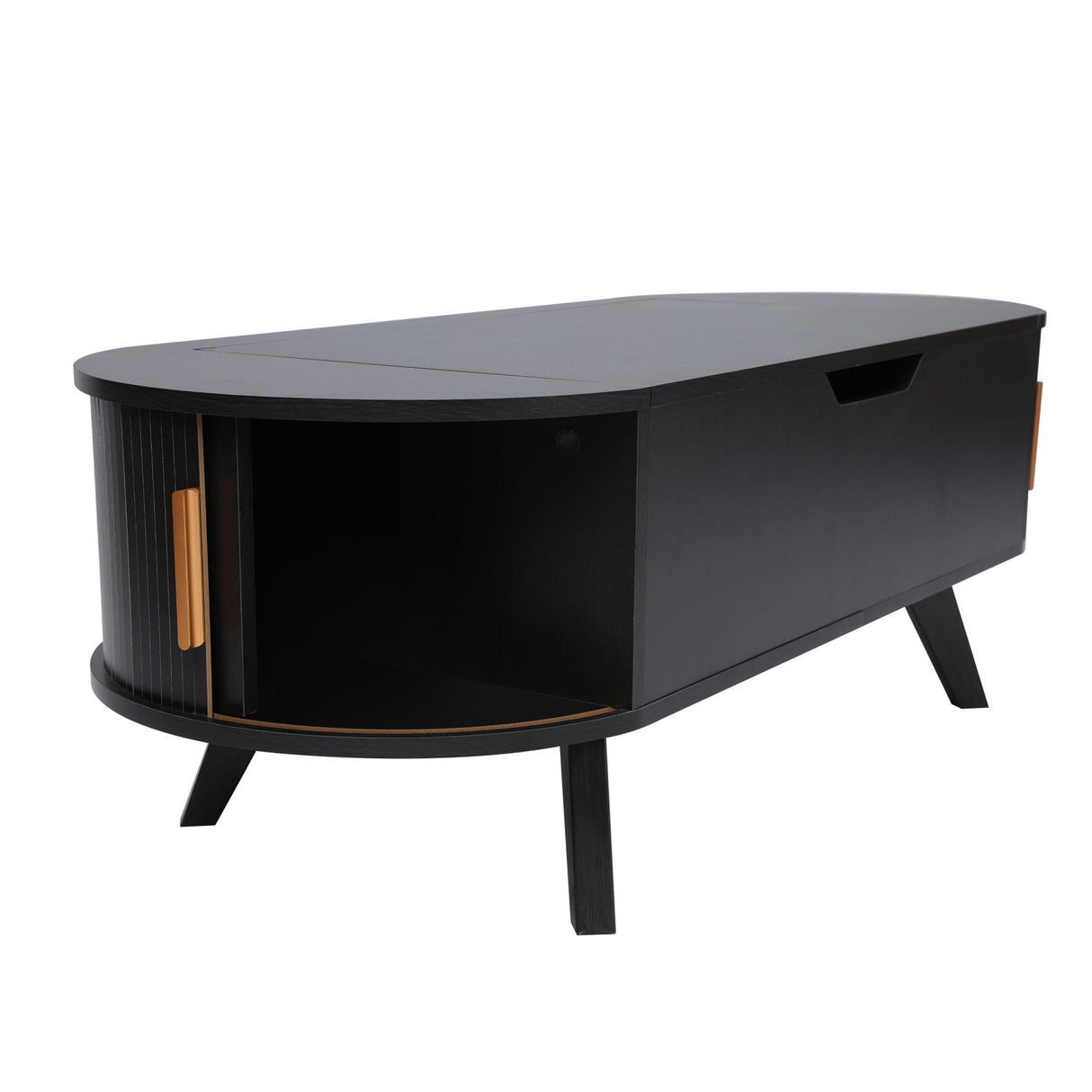 Janmer Home Small Lift Top Coffee Table with Sliding Tambour Door, 47.3" Mid Century Modern Curved Coffee Table with Storage, Oval Center Table with Lift Tabletop for Living Room (Doors, Black) Janmer Home