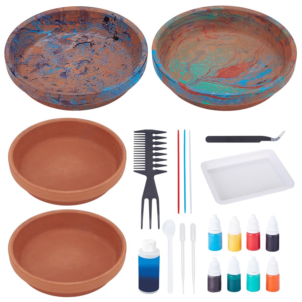 WEBEEDY DIY Water Marble Painting Kit for Adults,2 Sets 5.12 Inch DIY Tray Marbling Paint Art Kit with Instruction for Beginners Creative Arts and Crafts Marbling Paint Kits Wedding Mother's Day Holiday Gift WEBEEDY