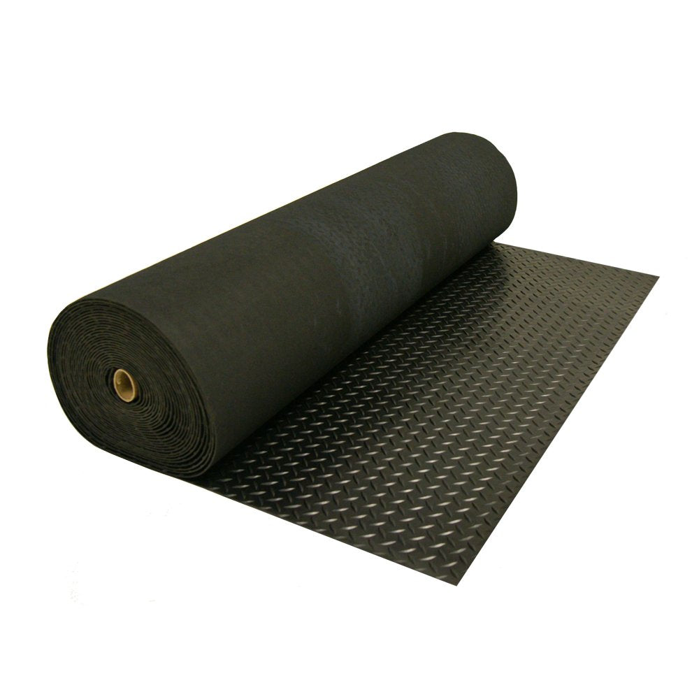 Rubber-Cal Diamond-Plate Rubber Flooring Rolls - 3 mm x 4 ft x 2 ft Rolls - Black Rubber-Cal
