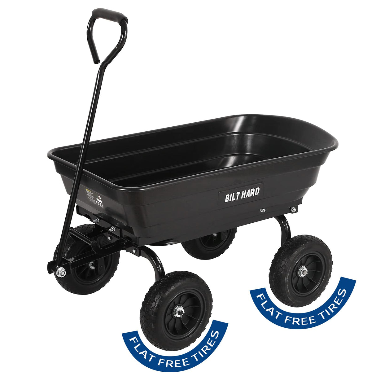 BILT HARD 4 Cu.Ft. 10" No-Flat Tires Poly Yard Dump Cart with 180° Rotating Handle, 600 lbs Capacity Heavy Duty Garden Carts and Wagons BILT HARD