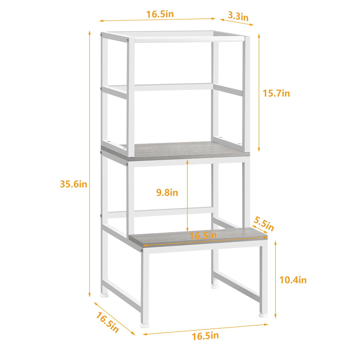 LIANTRAL Toddler Kitchen Stool Helper, Toddler Standing Tower with Safety Rail, Kids Kitchen Step Stool, Wood and Metal, Kids Counter Level Learning Stool for Kitchen, Bathroom, White LIANTRAL