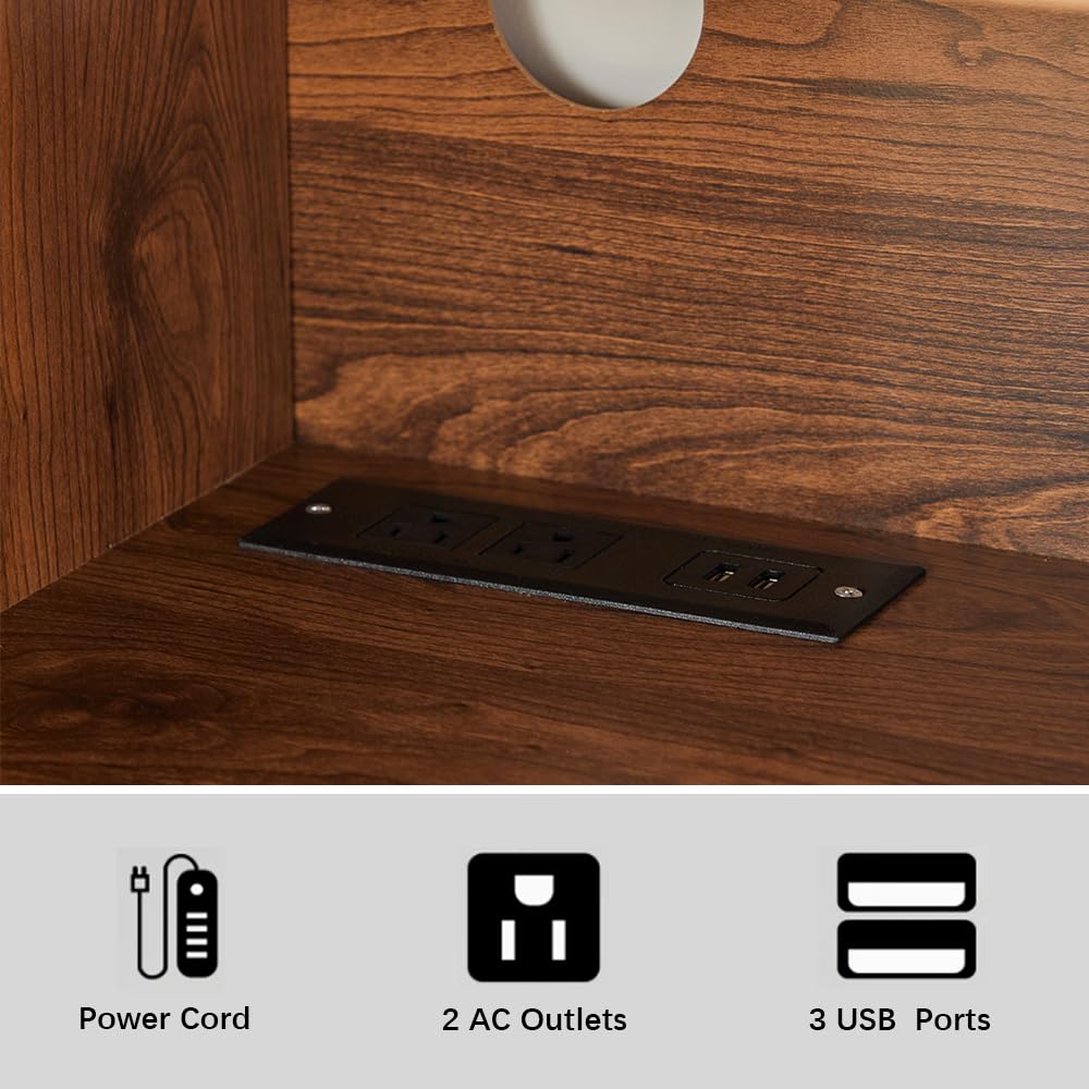 affeivul Mid-Century Vinyl Storage Cabinet Table with Solid Wood Legs, Turntable Stand with Power Outlet Holds up to 200 Albums, Record Player Holder Display Shelf, End Table for Bedroom Living Room affeivul