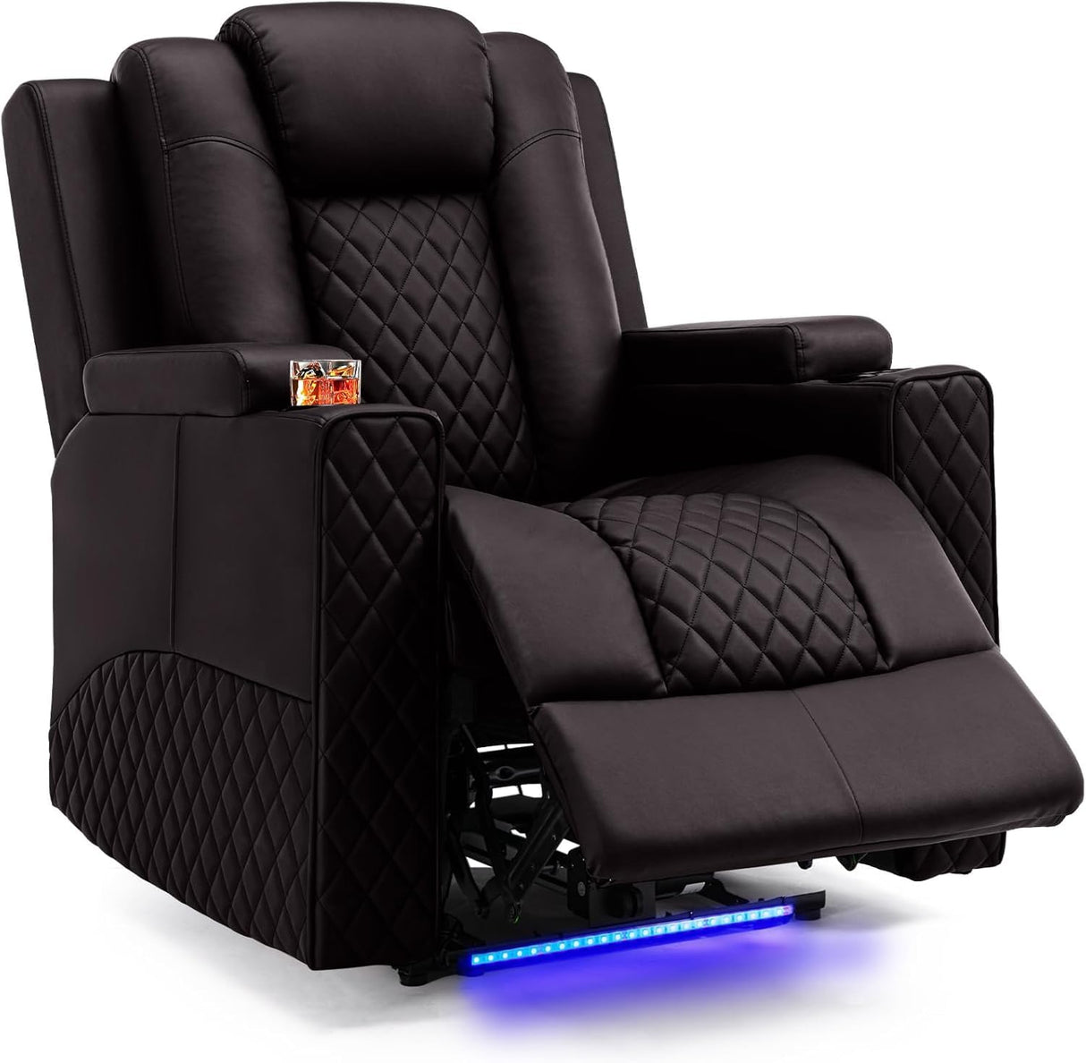 COMHOMA Power Recliner Chair PU Leather Electric Massage Recliner Sofa for Living Room Home Theater Seating with Cup Holders and LED Lighting(Brown) COMHOMA